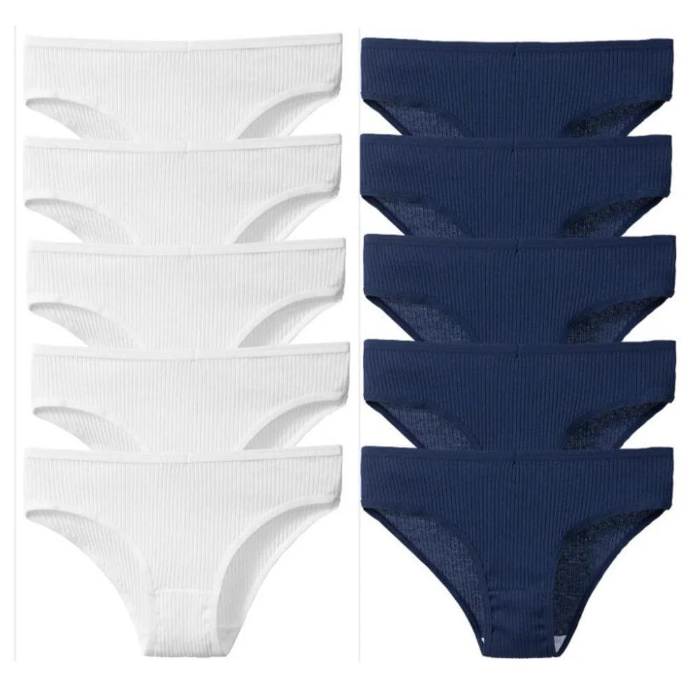 10Pcs/Pack 100% Cotton Women's Panties Comfortable Sexy Underwear Solid Color Stripe Briefs Simple Sports Underpants