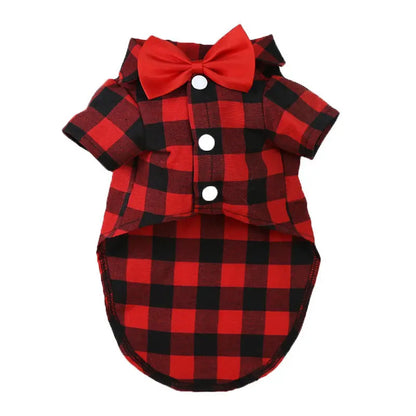 Bowtie Dog T-Shirts Classical Plaid Thin Breathable Summer Dog Clothes for Small Large Dogs Puppy Pet Cat Vest Chihuahua Yorkies