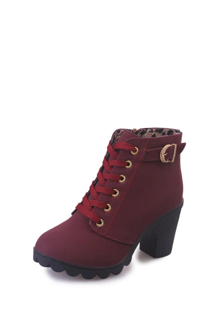 Women's Ankle Boots Autumn High Heel Belt Buckle Shoes Women Lace Up Platform Boots Women Boots 42 Botas De Mujerv