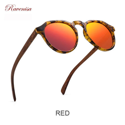 Ravenisa Wood Sunglasses Polarized Sunglasses Women Men Vintage Round Sun Glasses Ladies lunette de soleil femme UV400