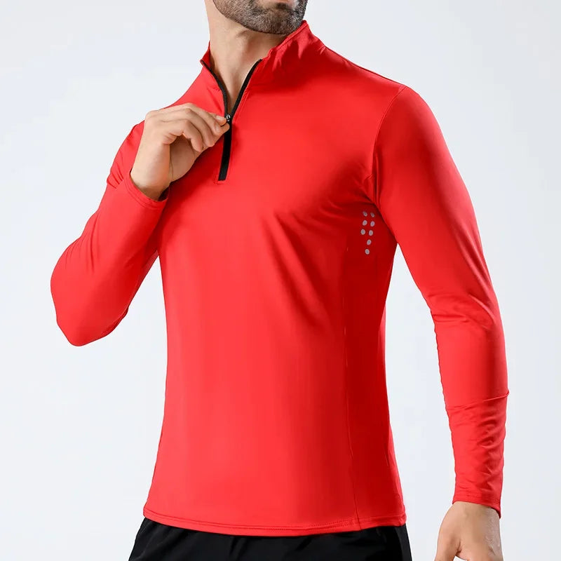 Men Half Zip Quick Dry Long Sleeve Fitness Shirt