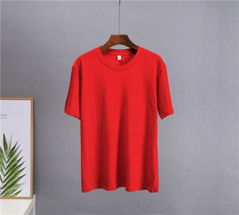 Hirsionsan Basic Cotton T Shirt Women Summer New Loose Solid Tees 19 Color Casual Loose Tshirt Oversized O Neck Female Tops