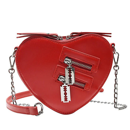 Gothic Heart Blade Zipper Chain Crossbody Bags for Women Girl Casual Shoulder Purses Handbags Techwear Summer Wallet Goth