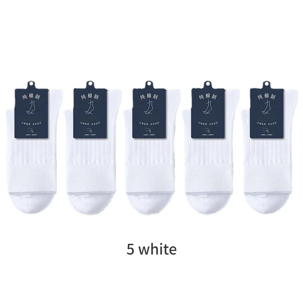 95% Pure Cotton Socks Men Business Dress Anti-bacterial Long Socks Soft Breathable Spring Summer Tube Casual Sock 5Pairs/Lot