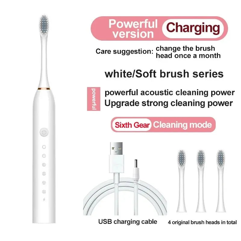 Electric Ultrasonic Toothbrush Six Speed Mode Home Soft Hair USB Charging Waterproof Adult Tooth Cleaner Automatic Couple Set