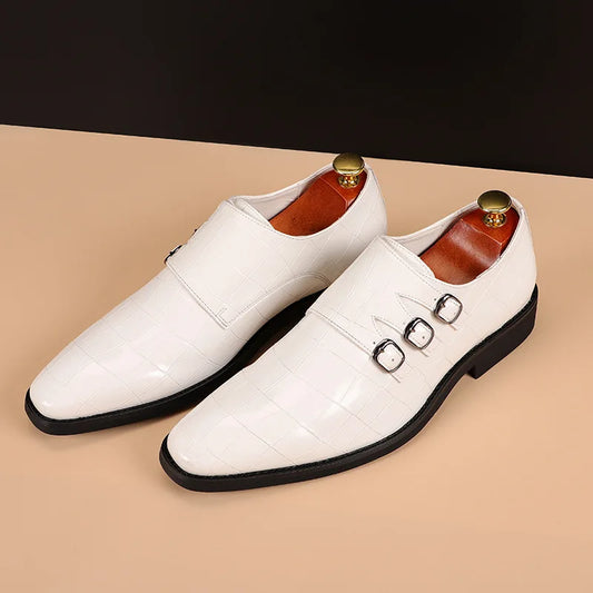 Men's Casual Business Leather Shoes Mens Buckle Square Toe Dress Office Flats Men Fashion Wedding Party Oxfords EU Size 37-48