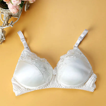 Natural mulberry silk lace bra without rims thin adjustable shoulder straps unbound bra underwear silk.