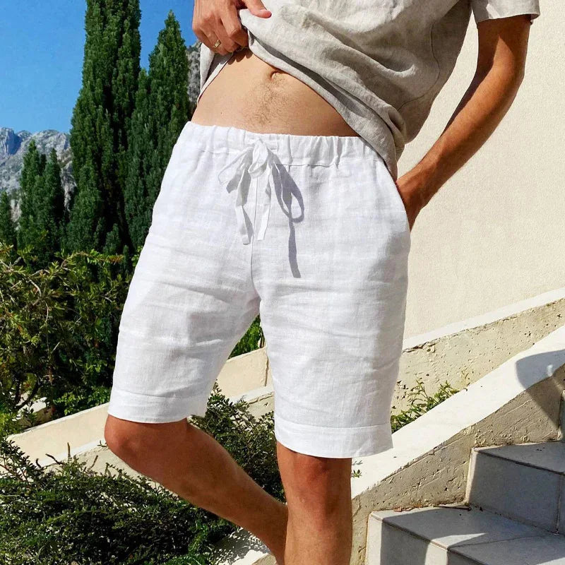 New Men's Cotton Linen Shorts Beach Pants Male Summer Breathable Solid Color Hawaii Trousers Fitness Streetwear S-3XL