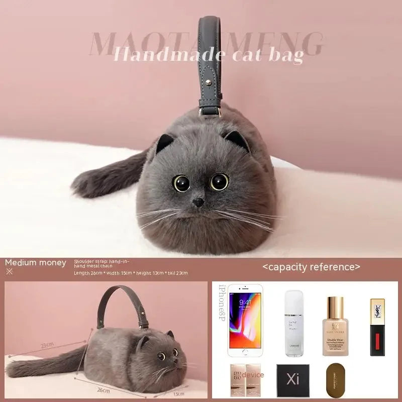 JIAERDI Lolita Plush Cute Cat Bag Women Harajuku Animal Circular Fur Soft Kawaii Hand Bag Female Sweet Cool Black Crossbody Bags