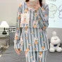 Postpartum woman lactation pajamas set autumn nursing leisurewear cartoon pregnant maternity breastfeeding tops long trousers