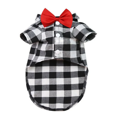 Bowtie Dog T-Shirts Classical Plaid Thin Breathable Summer Dog Clothes for Small Large Dogs Puppy Pet Cat Vest Chihuahua Yorkies