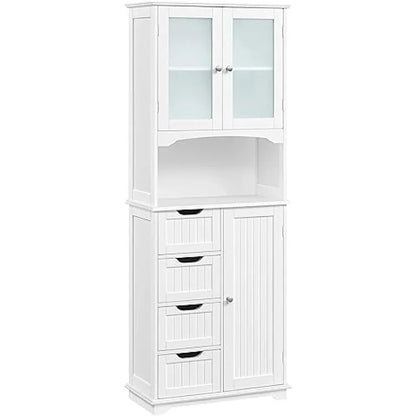 Tall Storage Cabinet with Glass Door, Bathroom Floor Cabinet 65.5″, Kitchen Pantry Storage Cabinet with Open Compartment