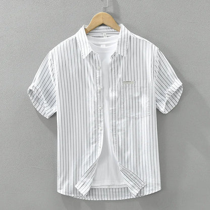 Spring Summer New Fresh Striped Pure Cotton Short Sleeve Shirts Men Clothing Casual Thin Comfortable Streetwear CM8019