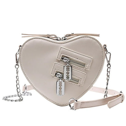 Gothic Heart Blade Zipper Chain Crossbody Bags for Women Girl Casual Shoulder Purses Handbags Techwear Summer Wallet Goth