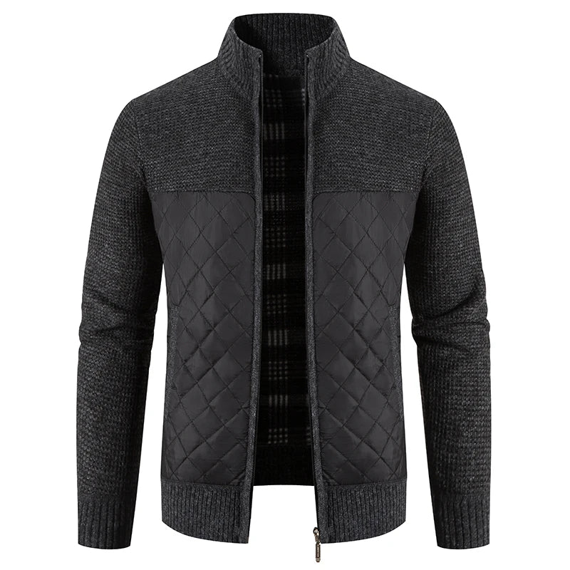 Men Sweater Jacket Fashion Winter Coat Fleece Hoodies High Quality Luxury Checkered Hooded Knit Cardigan Male Outer Wear