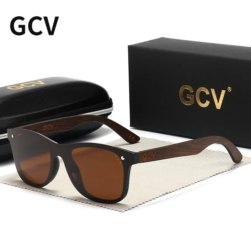 GCV Natural Wooden Photochromic Sunglasses Men Polarized Fashion Sun Glasses Original Wood Oculos De Sol Masculino