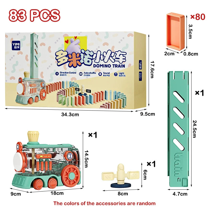 Kids Electric Domino Train Set Automatic Laying Colorful Domino Train with Lighting Sound Effects DIY Toys Kids Birthday Gift