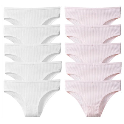 10Pcs/Pack 100% Cotton Women's Panties Comfortable Sexy Underwear Solid Color Stripe Briefs Simple Sports Underpants