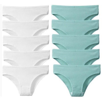 10Pcs/Pack 100% Cotton Women's Panties Comfortable Sexy Underwear Solid Color Stripe Briefs Simple Sports Underpants