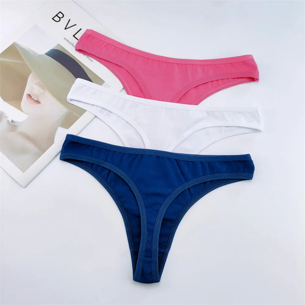 3PCS 100% Cotton G-string Women Sexy Thongs Simple Seamless Underwear Comfortable Low Waist Bikini Panties Female Casual Briefs