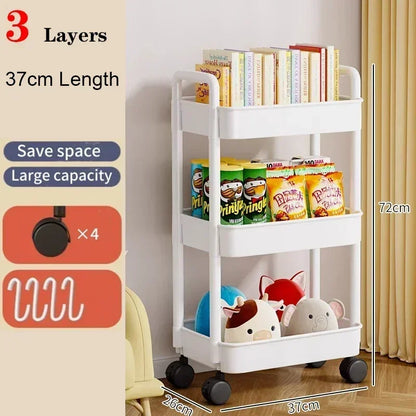 3/4 Tier Mobile Storage Rack Trolley Organizer With Wheels Plastic Kitchen Organizers Household Cart Mobile Trolley Bookshelf