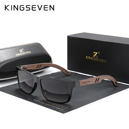 KINGSEVEN 100% Polarized Vintage Men Wooden Sunglasses Wood UV400 Protection Fashion Square Sun glasses Women Gafas De sol