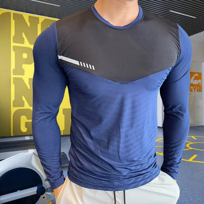 Mens Fitness Running T-shirt Gym Compression Sweatshirt Dry Fit Exercise Sports Tops Breathable Elasticity Rash Guard Clothing