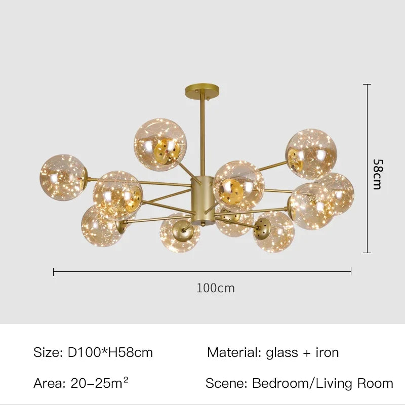 Nordic Branch Glass Ball Led Chandeliers Dimmable for Living Room Bedroom Dining Table Ceiling Pendant Lamp Home Decor Light