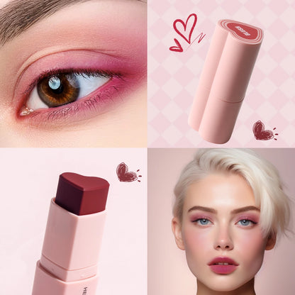 Heart Shape Vegan Creamy Blush Stick Matte Silky Waterproof Pink Blush Cream Makeup Stick High Pigment 3in1 Lip Eye Cheek Tint