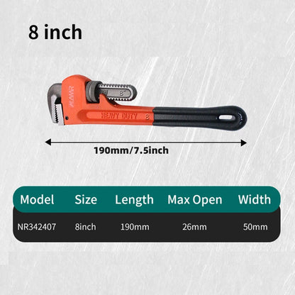 Heavy Duty Straight Pipe Wrench 8/10/12/14/18 Inch Plumbing Installation Pliers Spanner Universal Large Opening Adjustable Clamp