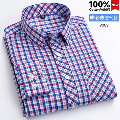 New Men's Shirts Long Sleeve Fashion 100% Pure Cotton Soft Comfortable Thin Plaid Young Casual Social Shirt Clothing S-8XL