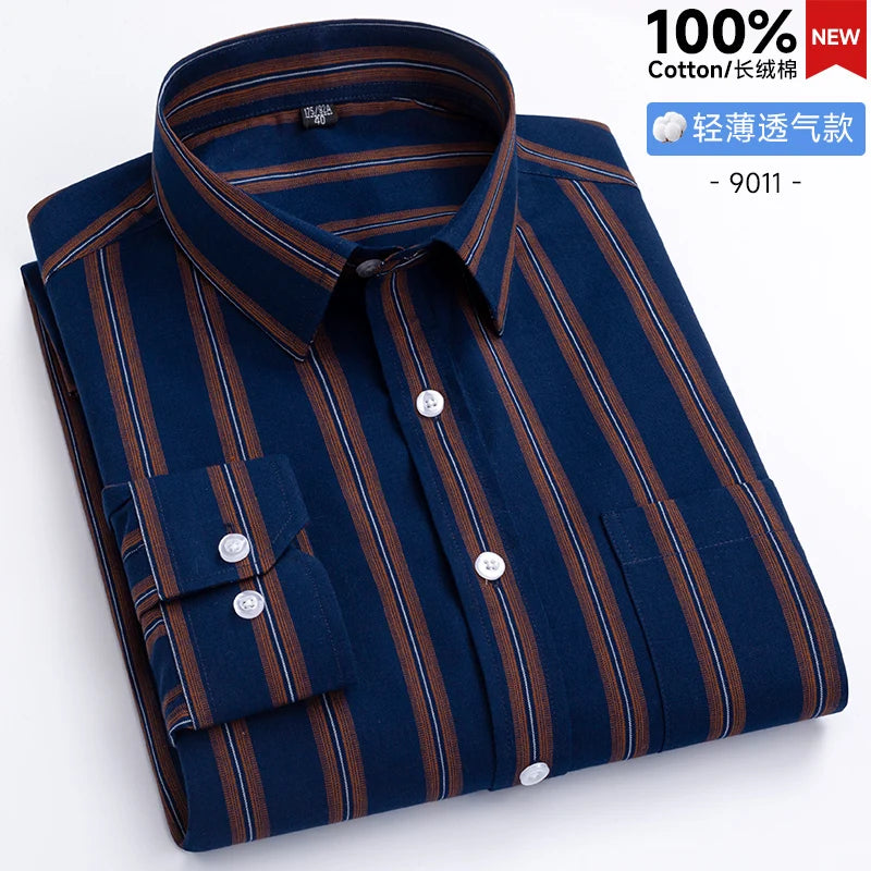 New Men's Shirts Long Sleeve Fashion 100% Pure Cotton Soft Comfortable Thin Plaid Young Casual Social Shirt Clothing S-8XL