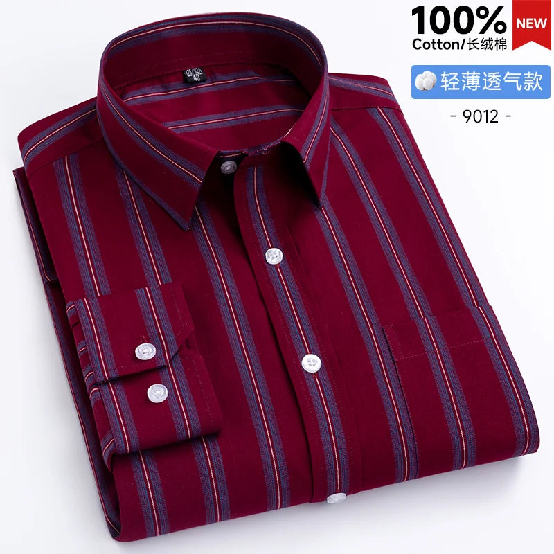 New Men's Shirts Long Sleeve Fashion 100% Pure Cotton Soft Comfortable Thin Plaid Young Casual Social Shirt Clothing S-8XL