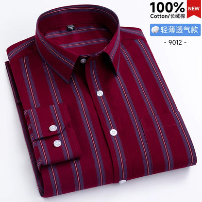 New Men's Shirts Long Sleeve Fashion 100% Pure Cotton Soft Comfortable Thin Plaid Young Casual Social Shirt Clothing S-8XL