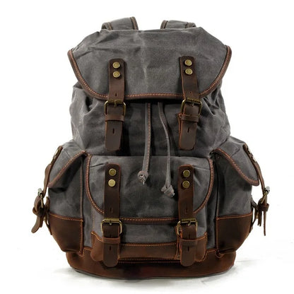 Men's leather backpack for men mochila hombre High Capacity Waxed Canvas Vintage Backpack for School Hiking Travel Rucksack