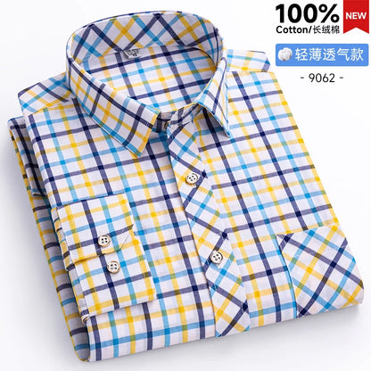 New Men's Shirts Long Sleeve Fashion 100% Pure Cotton Soft Comfortable Thin Plaid Young Casual Social Shirt Clothing S-8XL