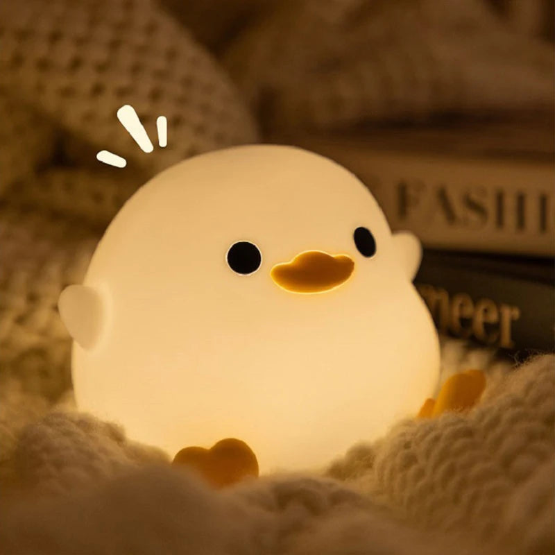 1pc Doudou Duck night light Children's gift soft light eye care USB charging timing automatic clap silicone lamp