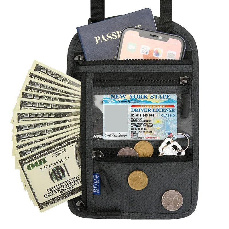 Travel Pouch Neck Wallet Family Passport Holder Organizer Case with RFID Blocking Multi-Pockets Passport Document Credit Case