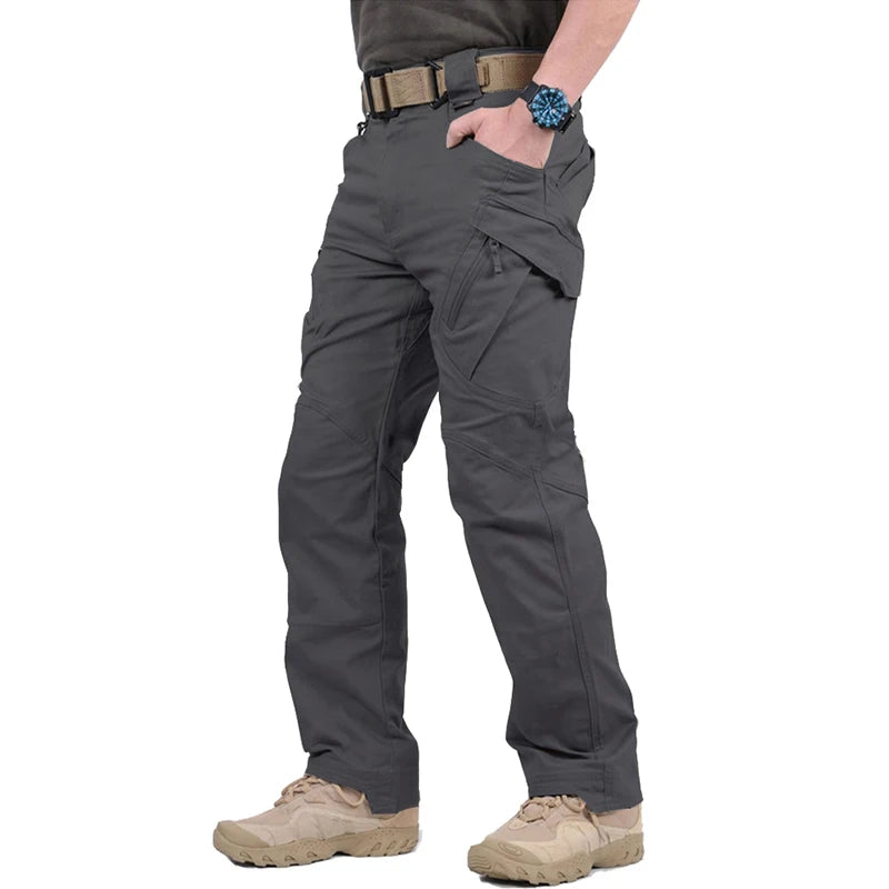 IX9 City Tactical Cargo Pants Men Stretch Cotton Work Military Pants Flexible Outdoor SWAT Army Combat Trousers with 9 Pockets