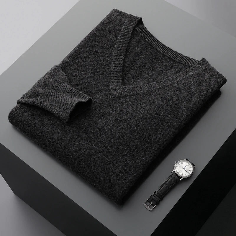 MVLYFLRT New Merino Wool Sweater Men's V-neck Pullover Top Autumn Winter Knitted Casual Loose 100% Pure Wool Jacket