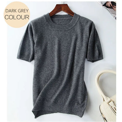 New Arrival Summer Cashmere Wool Sweater Spring Autumn Women Solid Short Sleeve O-neck Pullovers Jumper Knitted Sweaters