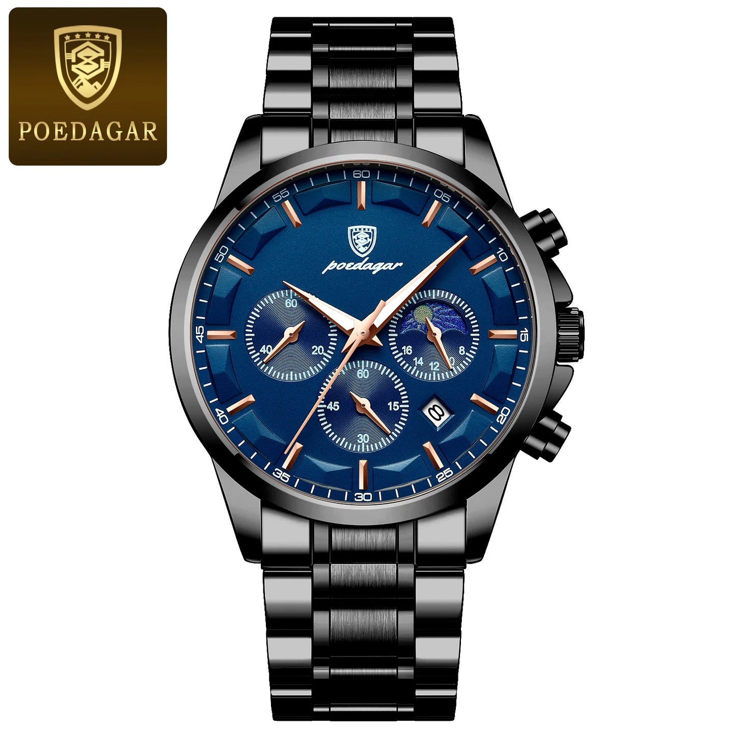 POEDAGAR Luxury Man Wristwatch Military Waterproof Luminous Chronograph Men Watch Stainless Steel Men's Quartz Watches+box Reloj