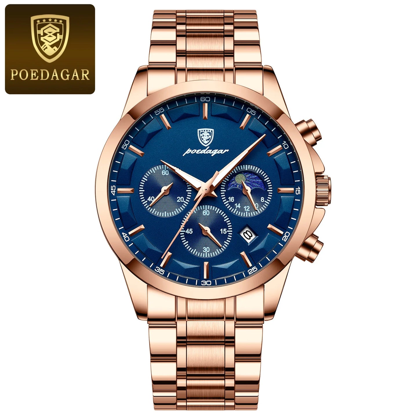 POEDAGAR Luxury Man Wristwatch Military Waterproof Luminous Chronograph Men Watch Stainless Steel Men's Quartz Watches+box Reloj