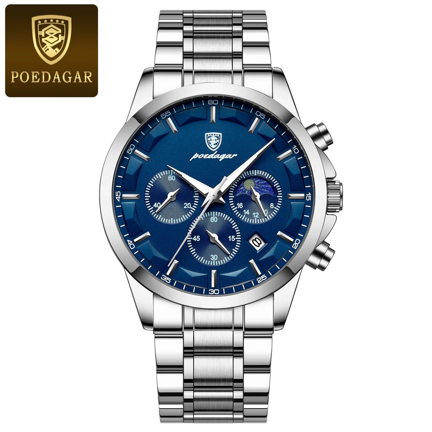 POEDAGAR Luxury Man Wristwatch Military Waterproof Luminous Chronograph Men Watch Stainless Steel Men's Quartz Watches+box Reloj