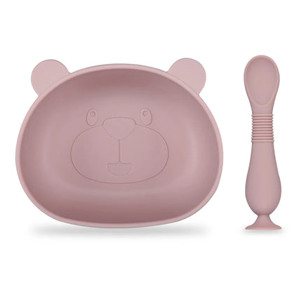 BPA Free 2Pcs/1Set Silicone Baby Feeding Bowl Silicone Dishes for Baby Tableware Waterproof Spoon Non-Slip Crockery Bowl
