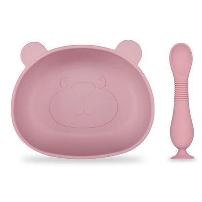 BPA Free 2Pcs/1Set Silicone Baby Feeding Bowl Silicone Dishes for Baby Tableware Waterproof Spoon Non-Slip Crockery Bowl