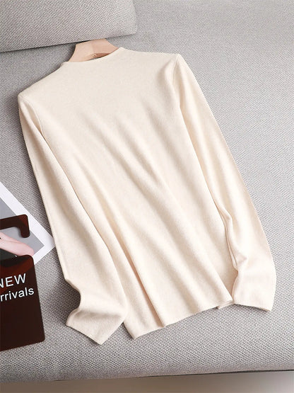 Basic Sweater Women's Mock Neck Pullover Sweater Knitted Autumn Winter New Solid Color Outer Wear All-Match Bottom Top