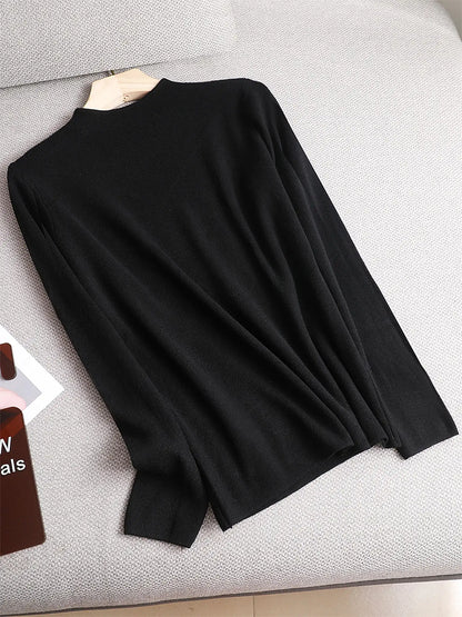 Basic Sweater Women's Mock Neck Pullover Sweater Knitted Autumn Winter New Solid Color Outer Wear All-Match Bottom Top