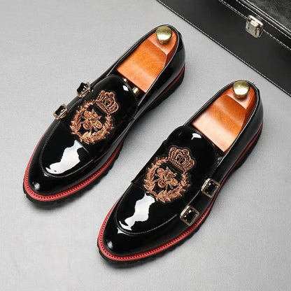 Men's Casual Business Leather Shoes Fashion Embroidery Loafers Men British Style Monk Shoes Mens Slip-on Outdoor Flats