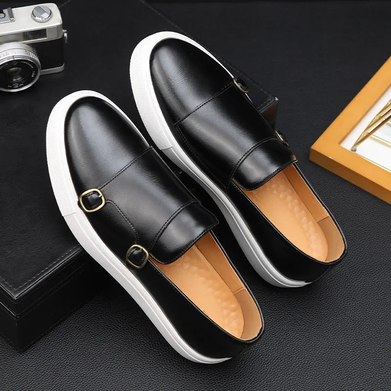 Men's Casual Leather Shoes Men Fashion British Style Loafers Mens Slip-on Outdoor Flats Monk Shoes